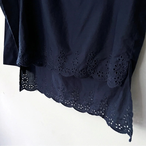 J. Crew Eyelet 100% Cotton Top Navy Blue Lace Cottagecore Lightweight Feminine - Picture 6 of 11
